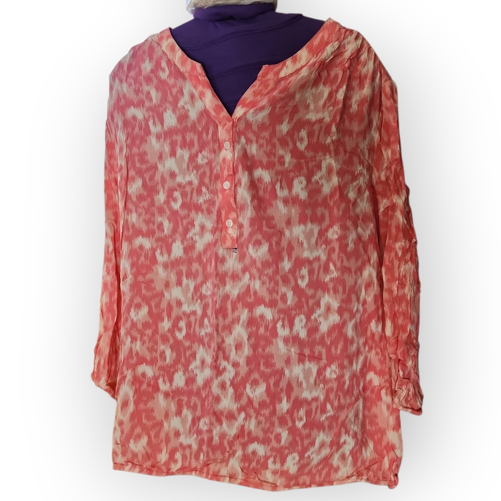 Jessica Pink and White Tie Dye Patterned Blouse Womens 1X